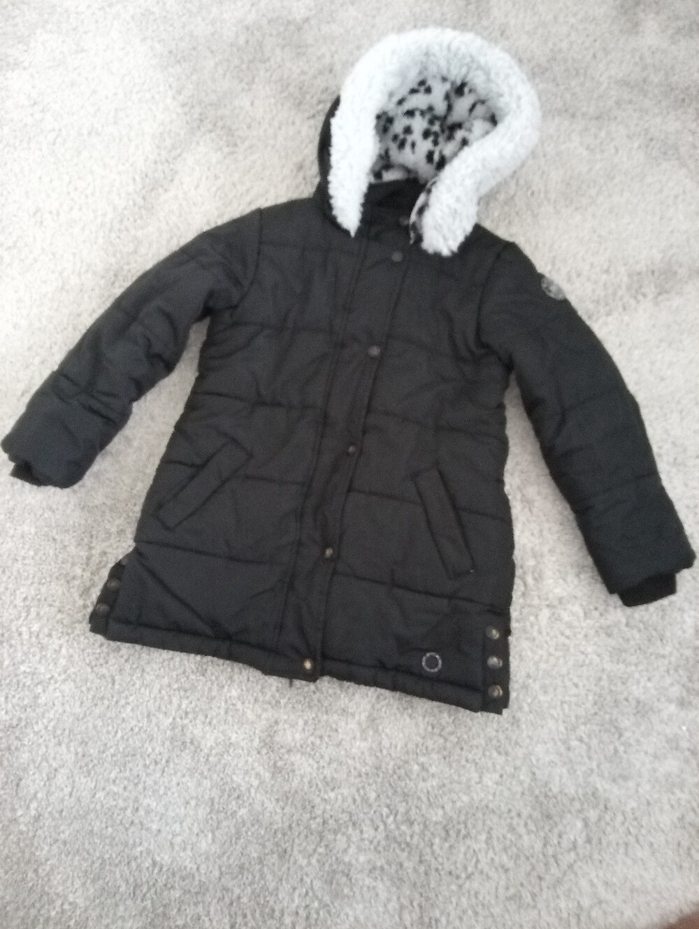 BCBG Girls Black Puffer Coat with Faux Fur Hood - Size 6